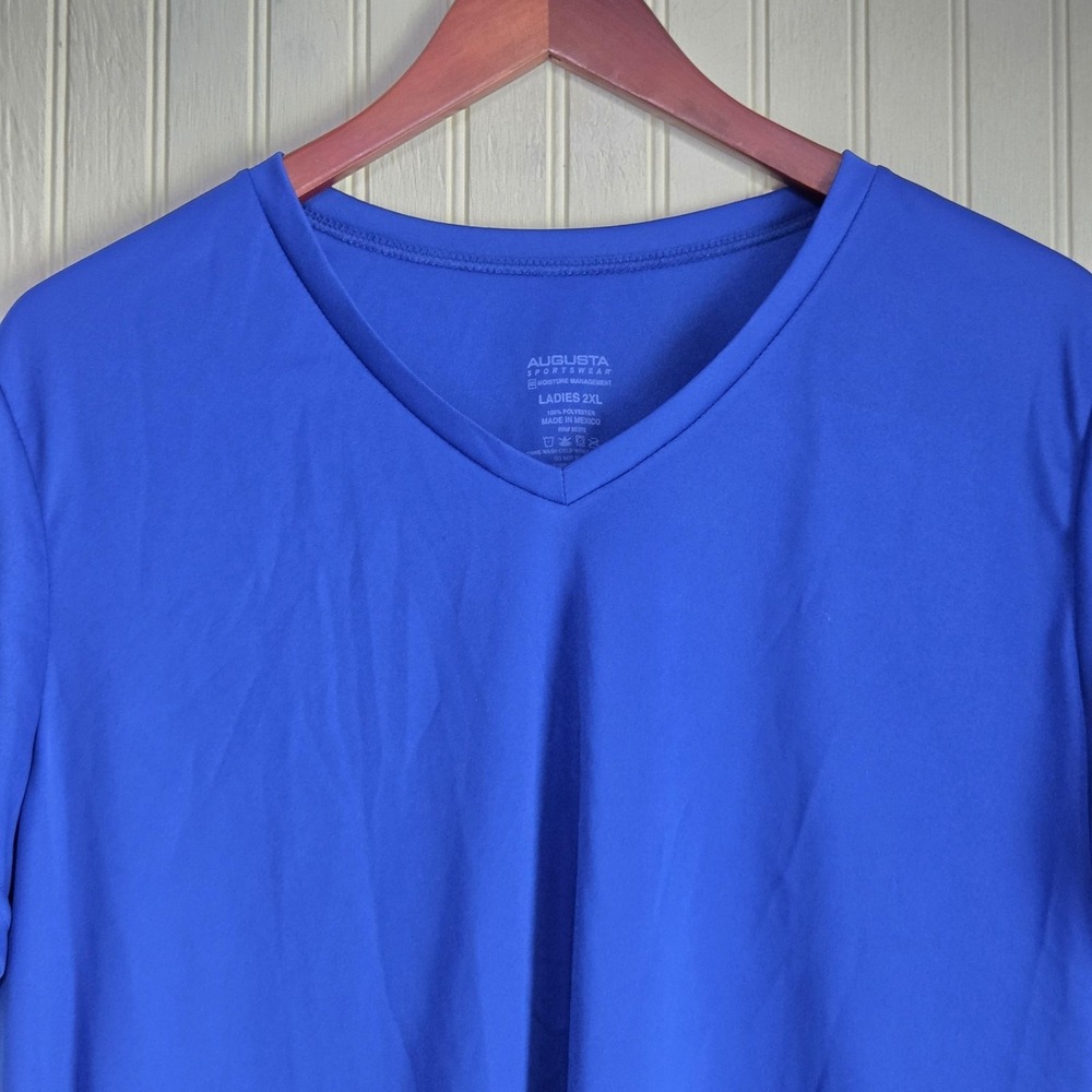 Augusta Sportswear Shirt Womens 2XL Blue V-Neck Short Sleeve Moisture Wicking